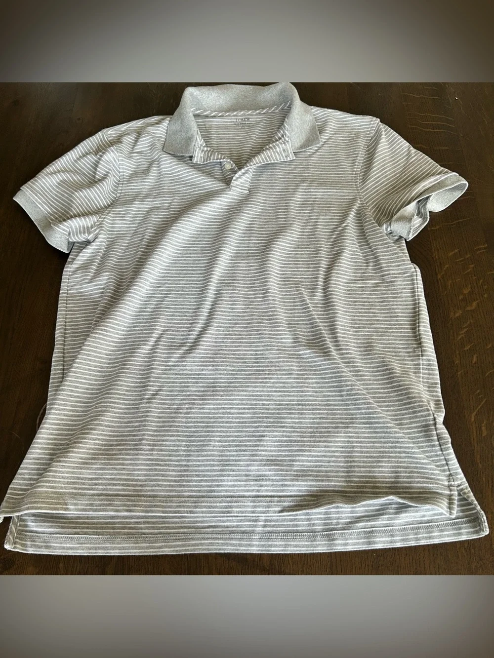 J. Crew light gray white striped flex pique polo